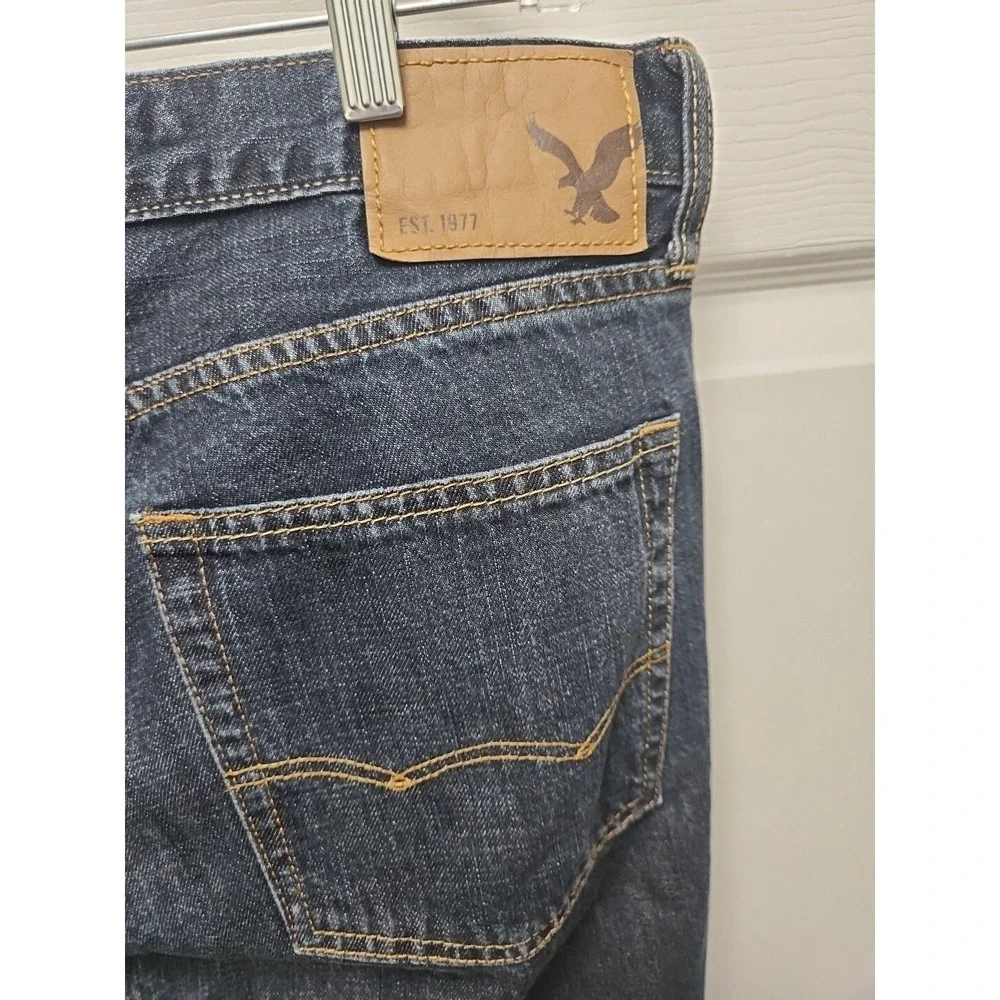 American Eagle Jeans Mens 32X29 Original Straight Leg Dark Blue‎ Denim Raw Hem